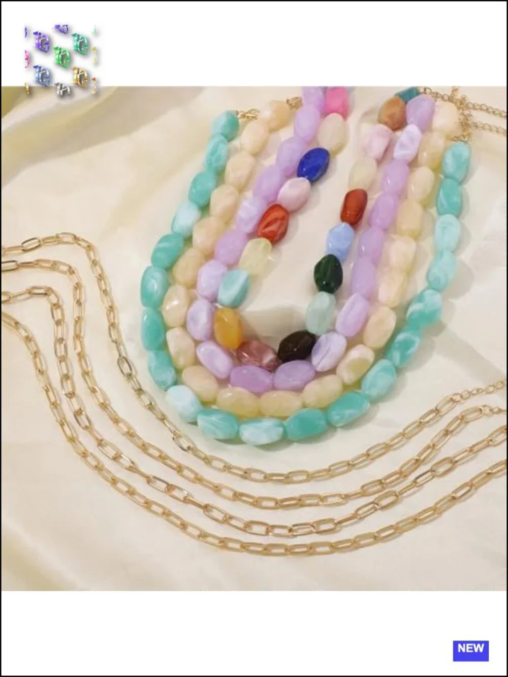 Boho Irregular Resin Beaded Layered Necklace with Gold Chain